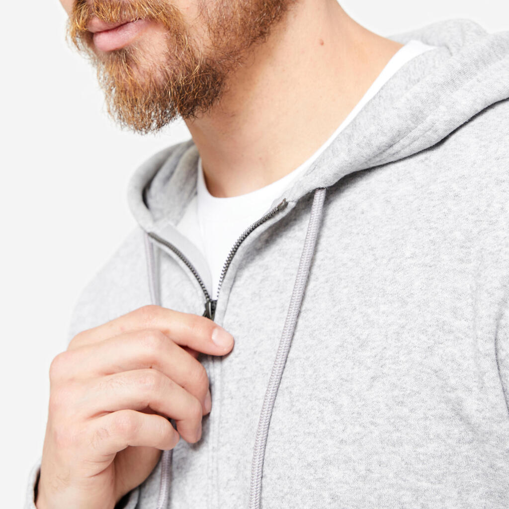 Sweat zippé à capuche Fitness Homme  - 100 Gris